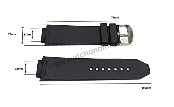 17mm Black Rubber Watch Band Strap Compatible with Hublot Bigbang