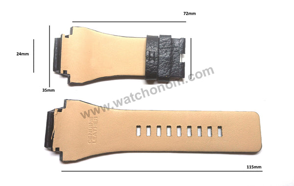 Compatible. Diesel DZ1265 , DZ1266 - 24mm Black Genuine Leather Watch Strap Band