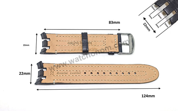 Swatch Irony Retrograde Genuine Leather Replacement Watch Strap Band - 22mm Black , Brown , Navy Blue