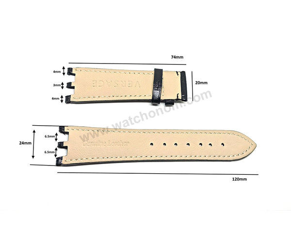 24mm Black Genuine Leather Watch Band Strap Compatible for Versace V-Race VEAK00118 , VAL010016
