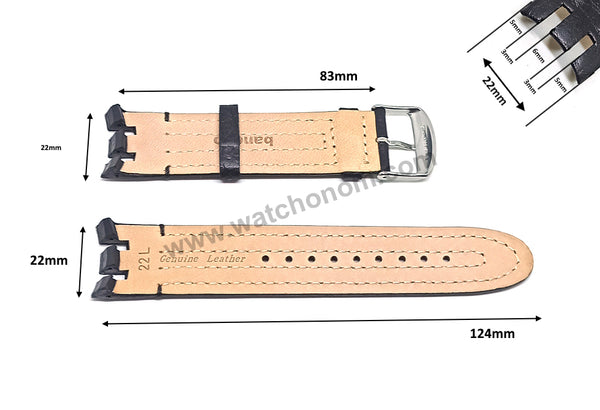 Swatch Irony Retrograde Genuine Leather Replacement Watch Strap Band - 22mm Black , Brown , Navy Blue