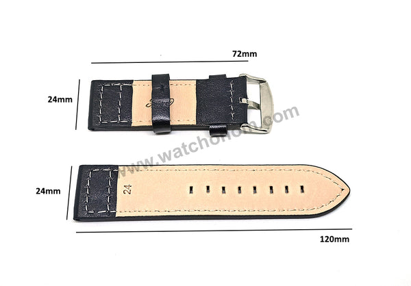 Fits/For Luminox , TW Steel , Aviator / Pilot - 24mm Black Rivet Genuine Leather Replacement Watch Band Strap