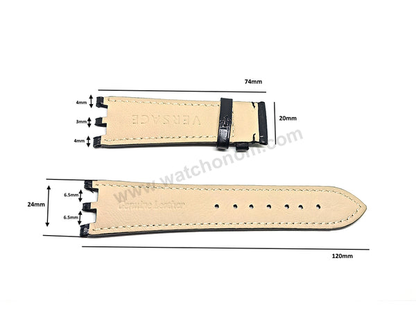 24mm Black Genuine Leather Watch Band Strap Compatible for Versace V-Race 29G98D535S009 , VEAK00118
