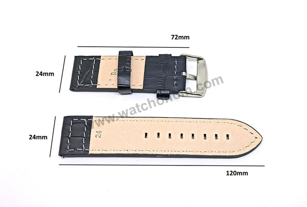 Fits/For Luminox , TW Steel , Aviator / Pilot - 24mm Black White Stitch Rivet Genuine Leather Replacement Watch Band Strap