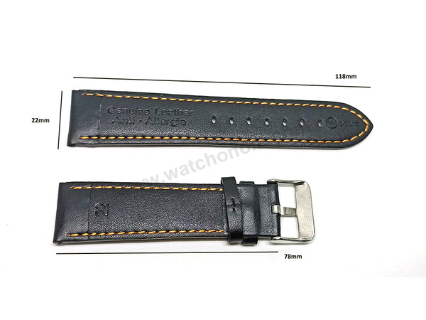 Fits/For Tissot T-Sport T116.617 Chrono XL - Orange Stitched on Black Genuine Leather Replacement Watch Strap Band Belt