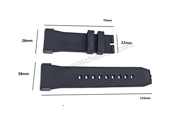 Fits/ For Puma Ultrasize PU103911** , PU103981** - 28mm Black Rubber Replacement Watch Band Strap (with black lug parts)
