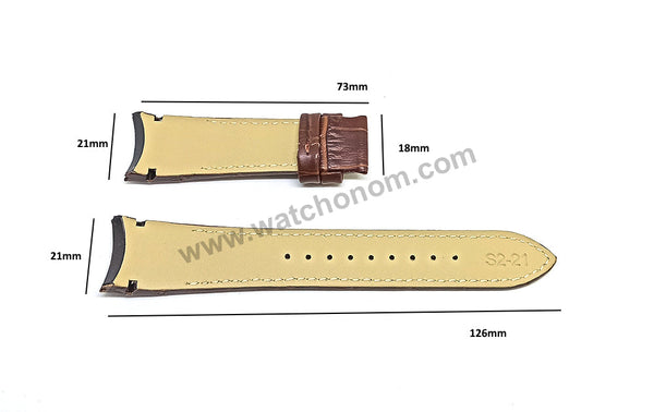 Seiko Premier 7D56-0AA0 - SNP023P1 , SNP025P1 , SNP038P1 Compatible for 21mm Brown Genuine Leather Curved end Replacement Watch Band Strap