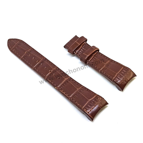 Fits/For Seiko Premier 5D88-0AG0 - SRX014P1 - 21mm Brown Genuine Leather Curved end Replacement Watch Band Strap