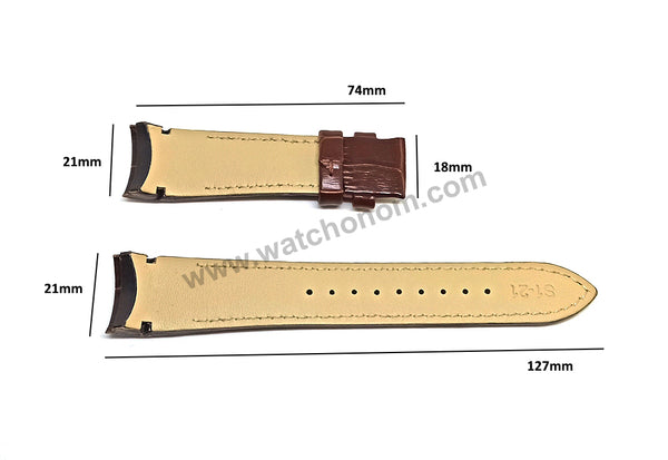 Seiko Premier 7D56-0AB0 - SNP096P1 , SNP127P1 Compatible for 21mm Brown Genuine Leather Curved end Replacement Watch Band Strap