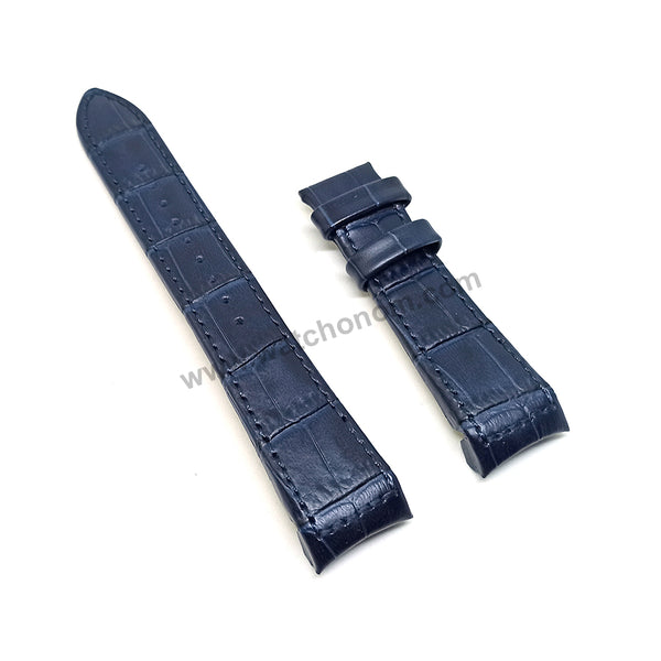 Fits/For Seiko Premier 7D56-0AB0 - SNP126P1 - 21mm Navy Blue Genuine Leather Curved end Replacement Watch Band Strap