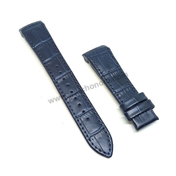 Seiko Premier 7D56-0AB0 - SNP126P1 Compatible for 21mm Navy Blue Genuine Leather Curved end Replacement Watch Band Strap