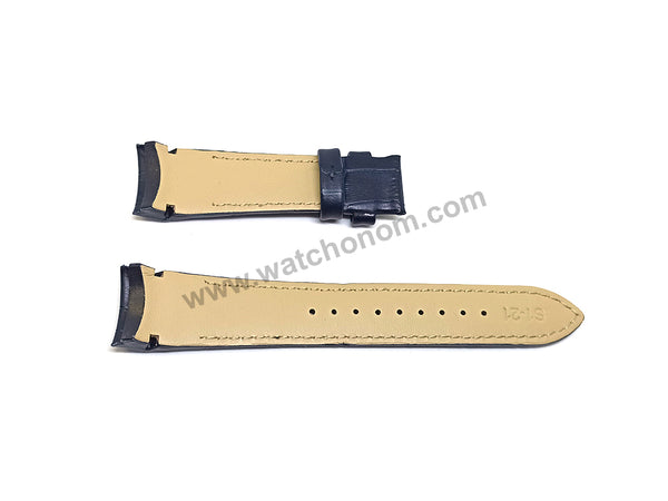 Seiko Premier 7D56-0AB0 - SNP126P1 Compatible for 21mm Navy Blue Genuine Leather Curved end Replacement Watch Band Strap