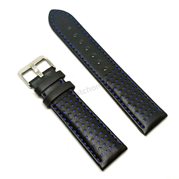 Fits/For Tissot T116.617 Chrono XL - Blue Stitched on Black Genuine Leather Replacement Watch Strap Band Belt
