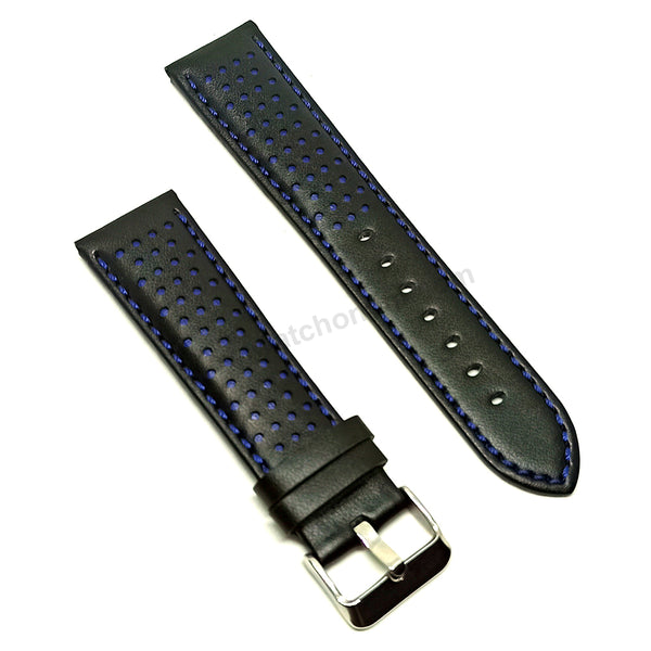 Fits/For Tissot T116.617 Chrono XL - Blue Stitched on Black Genuine Leather Replacement Watch Strap Band Belt