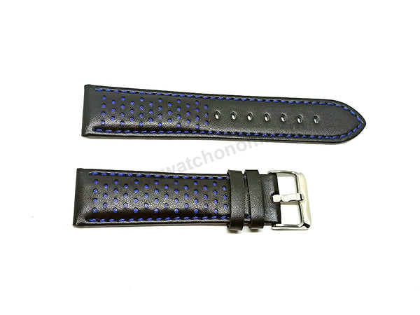 Fits/For Tissot T116.617 Chrono XL - Blue Stitched on Black Genuine Leather Replacement Watch Strap Band Belt