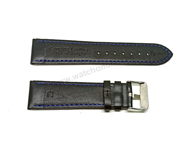 Fits/For Tissot T116.617 Chrono XL - Blue Stitched on Black Genuine Leather Replacement Watch Strap Band Belt