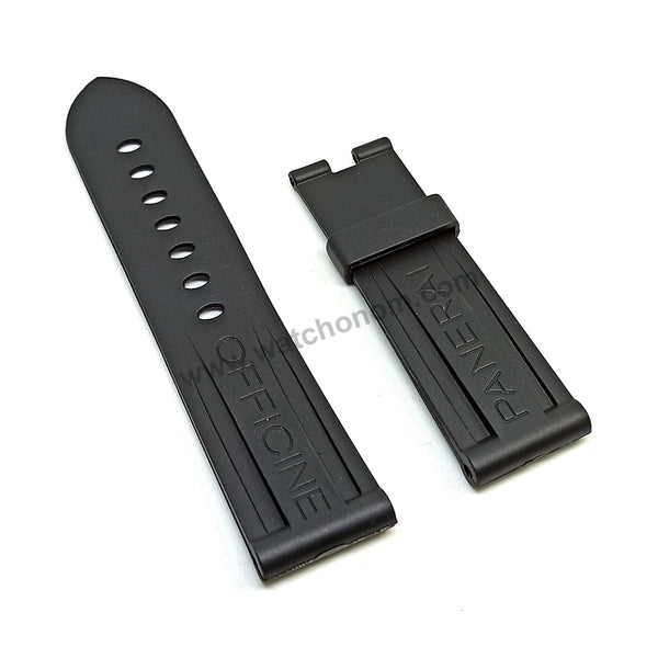 Fits/For Officine Panerai Luminor Marina Submersible PAM024 - 24mm Black Rubber Replacement Watch Band Strap