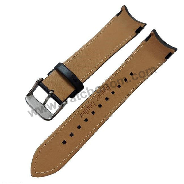 21mm Handmade White Stitch on Black Genuine Leather Watch Band Strap Compatible For Seiko Sportura Solar Chronograph-World Timer V198-0AA0 - SSC361P1 , SSC359P1