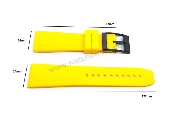 Fits/ For Breitling Diver Pro III 3 - 24mm Yellow Rubber / Silicone Replacement Watch Band Strap 24-20