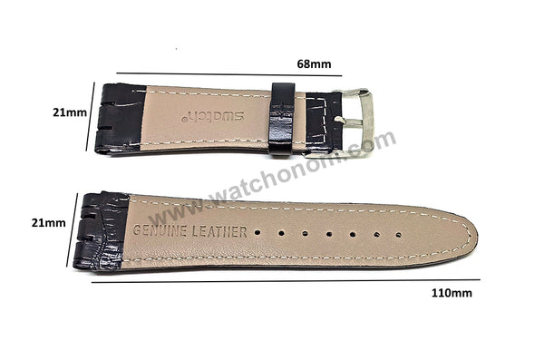 Fits/For Swatch Wrist Watches - 21mm Black Alligator Pattern Padded Genuine Leather Replacement Watch Strap Band