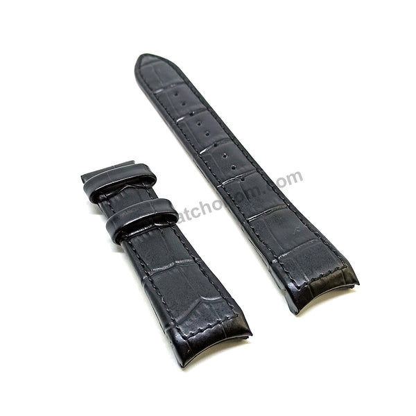 Seiko Premier 7D48-0AL0 - SNP061P1 , SNP084P1 Compatible for 21mm Black Genuine Leather Curved end Replacement Watch Band Strap