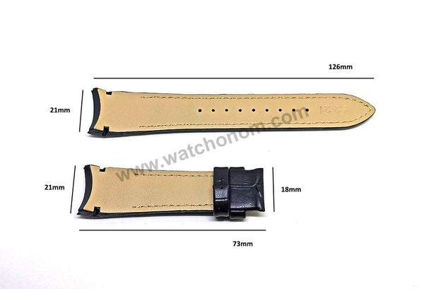 Seiko Premier 7D48-0AL0 - SNP061P1 , SNP084P1 Compatible for 21mm Black Genuine Leather Curved end Replacement Watch Band Strap