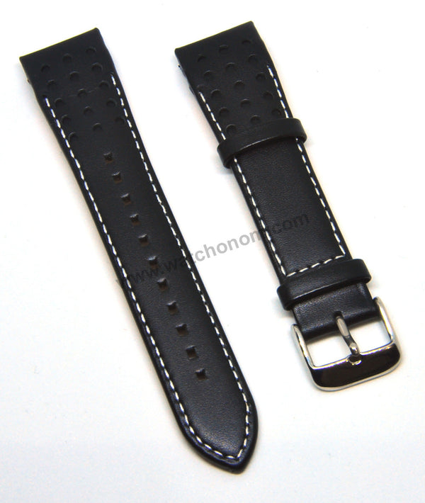 21mm Handmade White Stitch on Black Genuine Leather Watch Band Strap Compatible For Seiko Sportura V172-0AS0 - SSC274P9