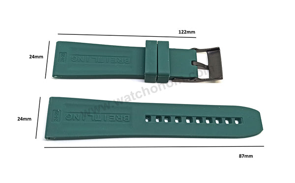 Fits/ For Breitling Diver Pro III 3 - 24mm Forest Green Rubber / Silicone Replacement Watch Band Strap 24-20