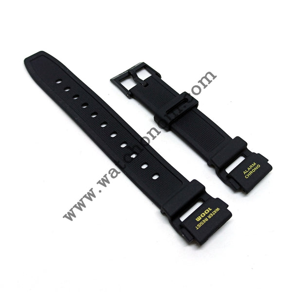 Casio AQ-150W 19mm Black Rubber Watch Band Strap Yellow Letter