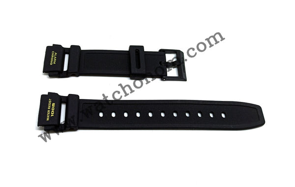 Casio AQ-150W 19mm Black Rubber Watch Band Strap Yellow Letter