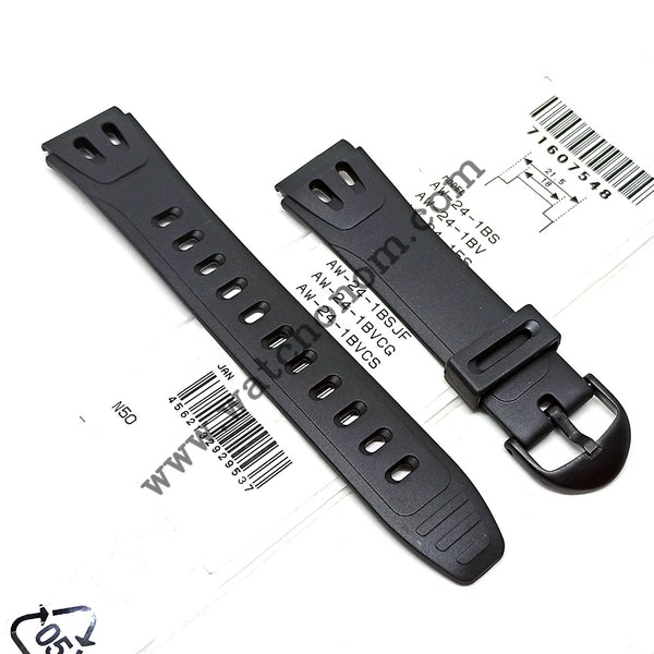 Genuine Casio AW-24 Watch Band Strap 18mm Black Rubber Replacement NOS - Rare Original