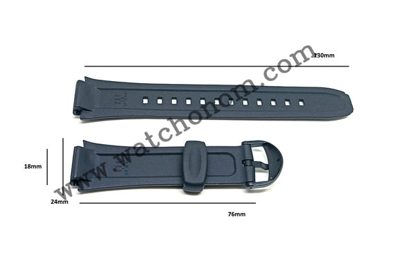 Fits/For Casio W-210 , W-211 - 18mm Black Rubber Replacement Watch Band Strap