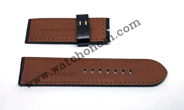 Fits/For Officine Panerai - 26mm Dark Brown White Stitch Genuine Leather Replacement Watch Band Strap