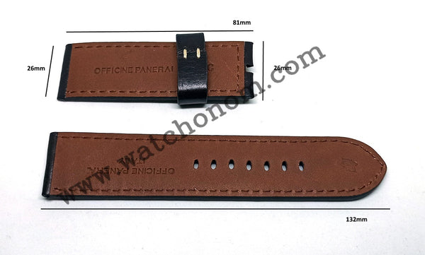 Fits/For Officine Panerai - 26mm Dark Brown White Stitch Genuine Leather Replacement Watch Band Strap