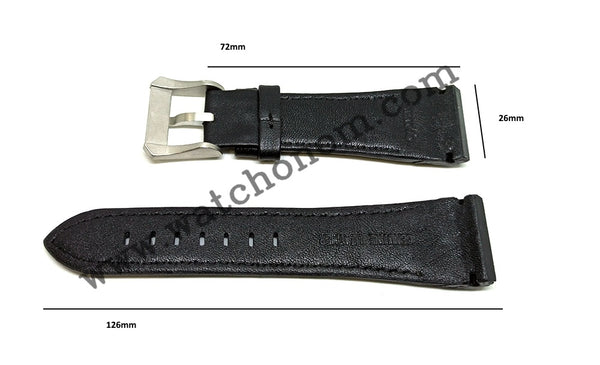 Seiko Velatura 7T84-0AD0 - SPC049P1 , SPC049P9 - 26mm Black Genuine Leather Yellow Stitch Watch Band Strap