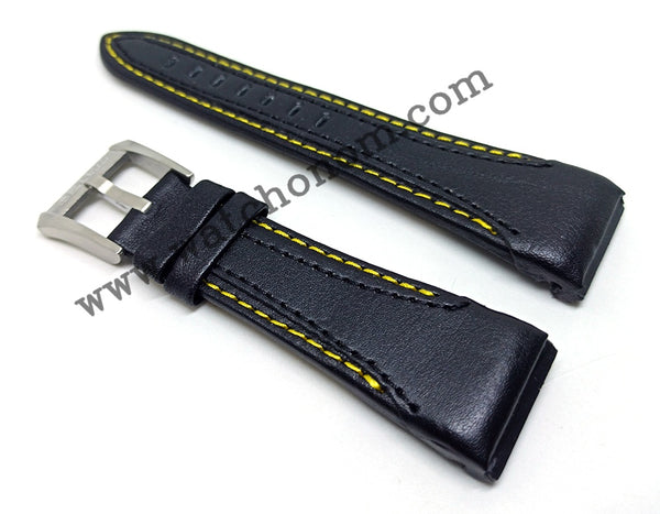Seiko Velatura 7T84-0AD0 - SPC049P1 , SPC049P9 - 26mm Black Genuine Leather Yellow Stitch Watch Band Strap