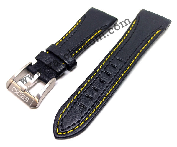 Seiko Velatura 7T84-0AD0 - SPC049P1 , SPC049P9 - 26mm Black Genuine Leather Yellow Stitch Watch Band Strap