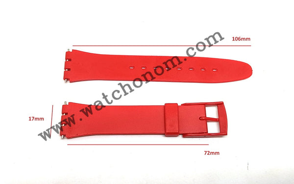 Fits/for Swatch G/SK/SL/SR/SS/SO28 SO28R400 , SO28Z111 , GR178 , GR166 - with 17mm Red Silicone Rubber Replacement Watch Strap Band
