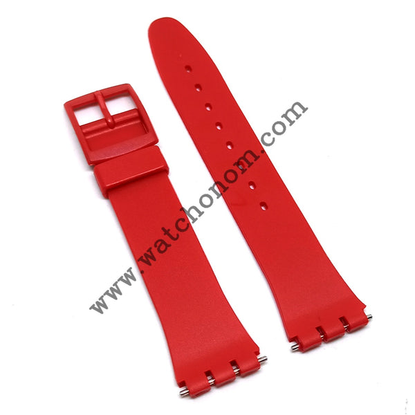 Fits/for Swatch G/SK/SL/SR/SS/SO28 SO28R400 , SO28Z111 , GR178 , GR166 - with 17mm Red Silicone Rubber Replacement Watch Strap Band