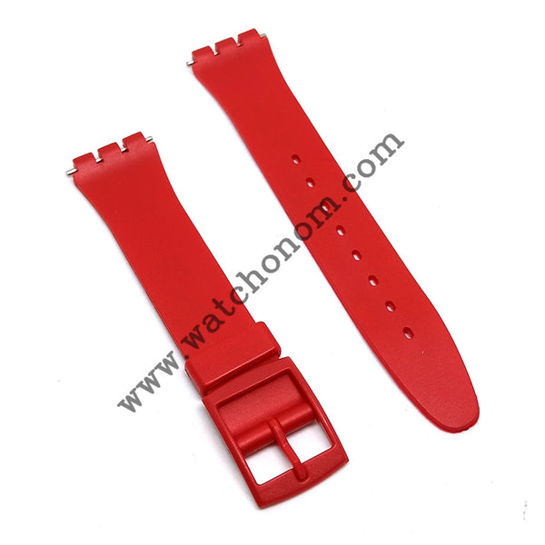 Fits/for Swatch G/SK/SL/SR/SS/SO28 SO28R400 , SO28Z111 , GR178 , GR166 - with 17mm Red Silicone Rubber Replacement Watch Strap Band