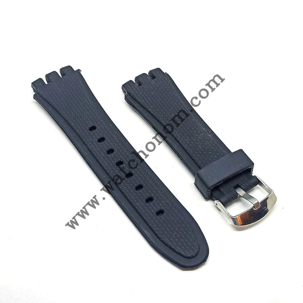 Swatch Irony 23mm Black Rubber Herringbone Pattern Watch Band Strap