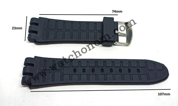 Swatch Irony 23mm Black Rubber Herringbone Pattern Watch Band Strap
