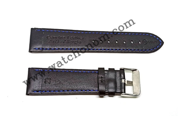 22mm Black Genuine Leather with Blue Colour Details Replacement Watch Strap Band fits with Tissot Chrono XL NBA Edition T1166173605102 Golden State Warriors