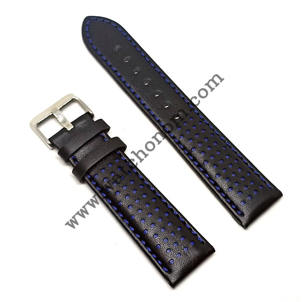 Fits/For Invicta S1 Rally 39024 , 19290 - 22mm Black Genuine Leather with Blue Colour Details Replacement Watch Strap Band Belt
