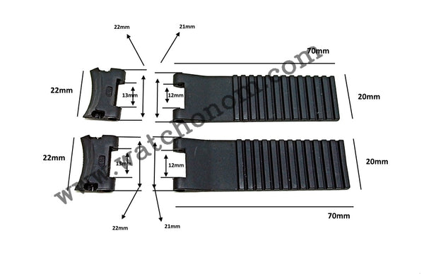 Fits/For Ulysse Nardin Marine Diver 1846 , Indian Ocean - 22mm Black Rubber Replacement Watch Band Strap