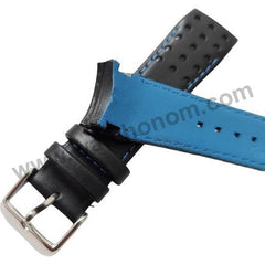 21mm Handmade Blue Stitch on Black Genuine Leather Watch Band Strap Compatible For Seiko Sportura Chronograph 7T62-0LC0 - SNAE91P1