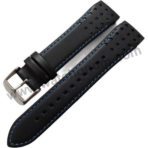 21mm Handmade Blue Stitch on Black Genuine Leather Watch Band Strap Compatible For Seiko Sportura Chronograph 7T62-0LC0 - SNAE91P1