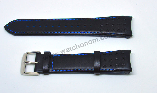21mm Handmade Blue Stitch on Black Genuine Leather Watch Band Strap Compatible For Seiko Sportura Chronograph 7T62-0KV0 - SNAE79P1