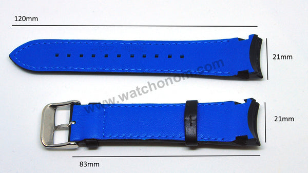 21mm Handmade Blue Stitch on Black Genuine Leather Watch Band Strap Compatible For Seiko Sportura Chronograph 7T62-0KV0 - SNAE79P1