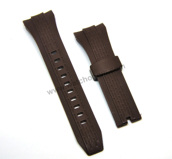 26mm Brown Rubber Curved end Watch Band Strap Compatible For Seiko Lord Chronograph 7T04-0AT0 - SPC248P1 , SPC246P1